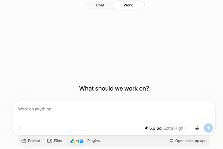 Screenshot of the ChatGPT Work home screen