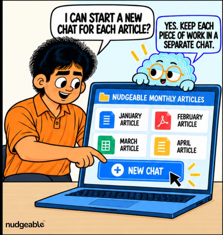 Comic panel: new chat per article
