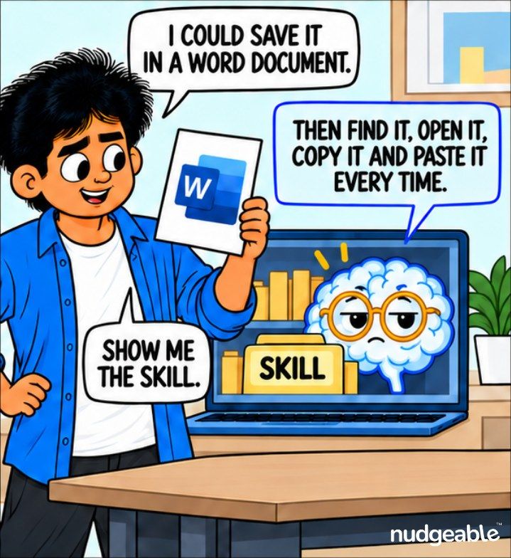 Comic panel: a document is not a skill