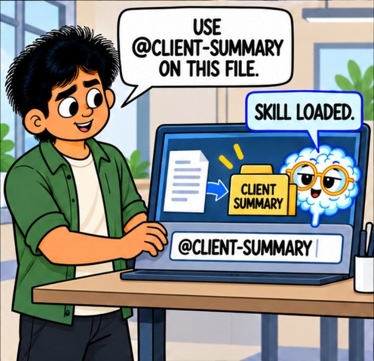 Comic panel: calling a skill by name