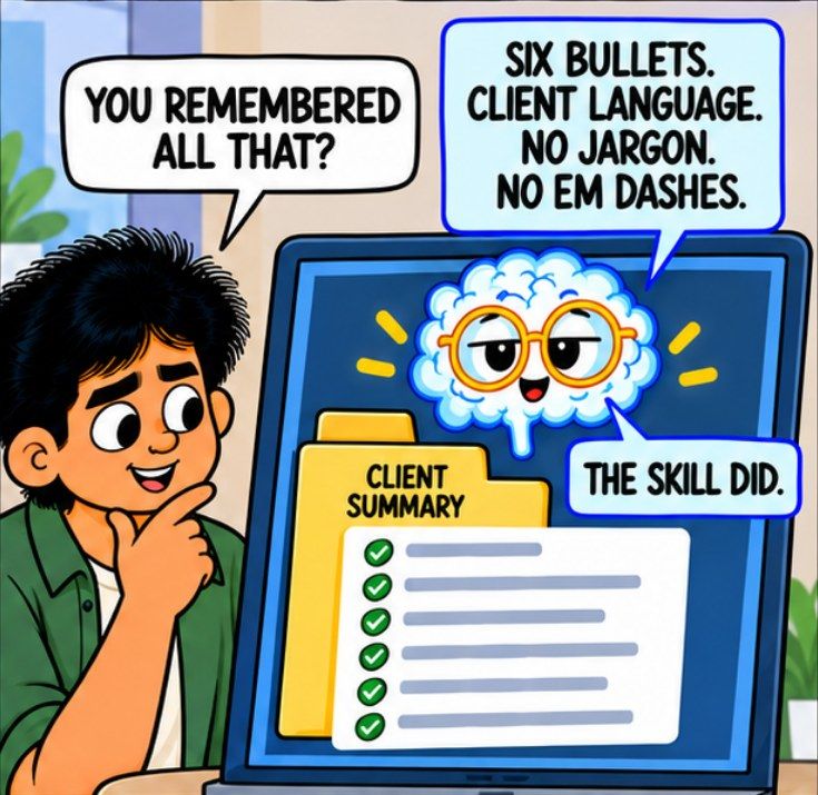 Comic panel: the skill remembered the rules