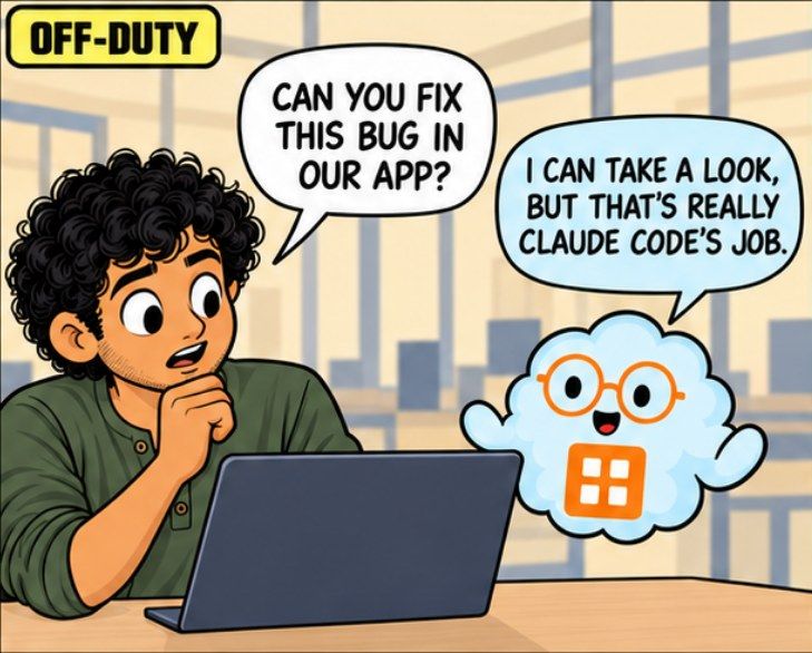 Comic panel: asking the work agent to fix a bug