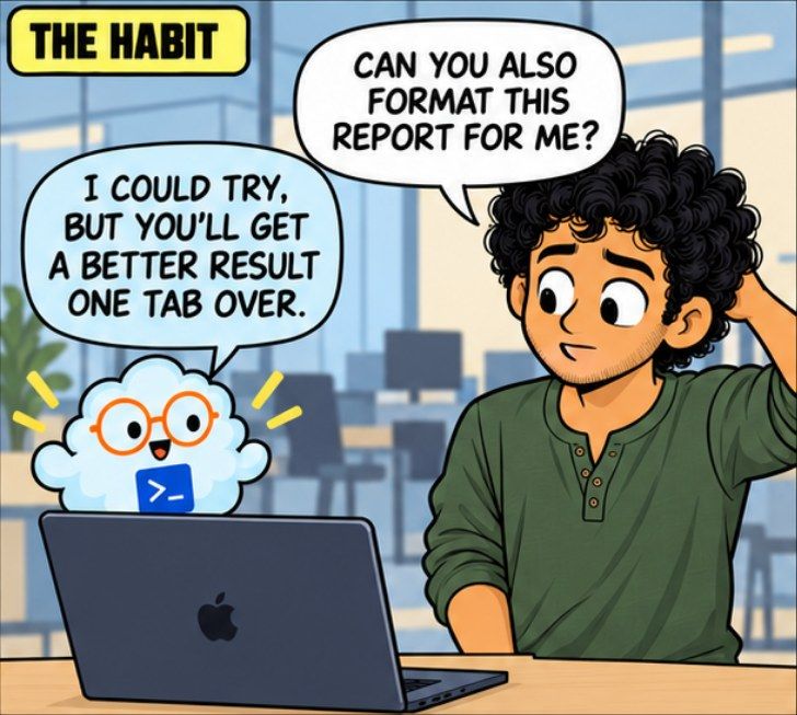 Comic panel: asking the familiar tool anyway