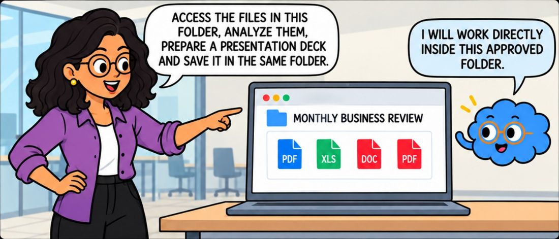 Comic panel: the work agent takes the whole task