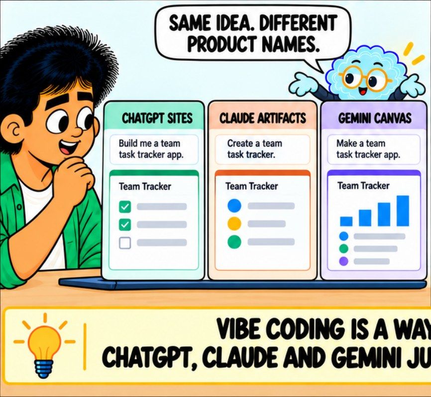 Comic panel: same idea, different product names
