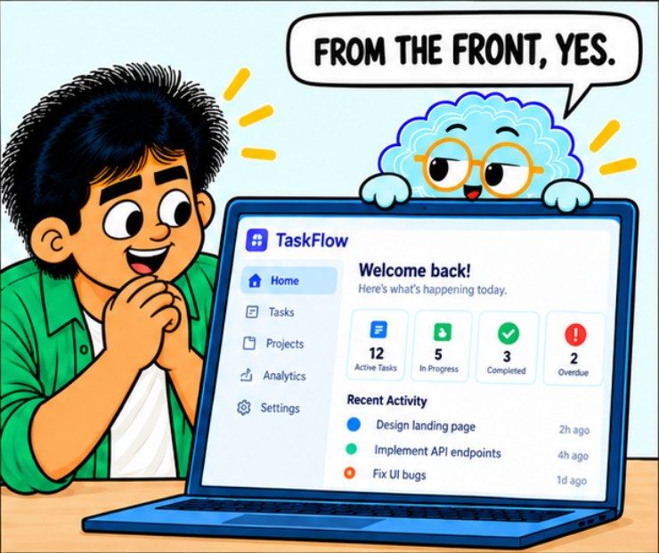 Comic panel: from the front, yes